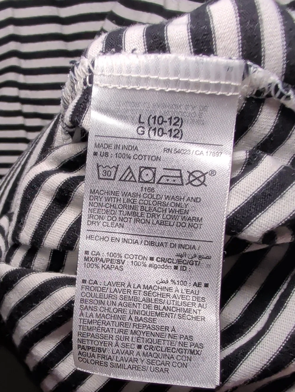 Old Navy Black & White Striped Short Sleeve Dress 100% Cotton Girls Size L 10-12